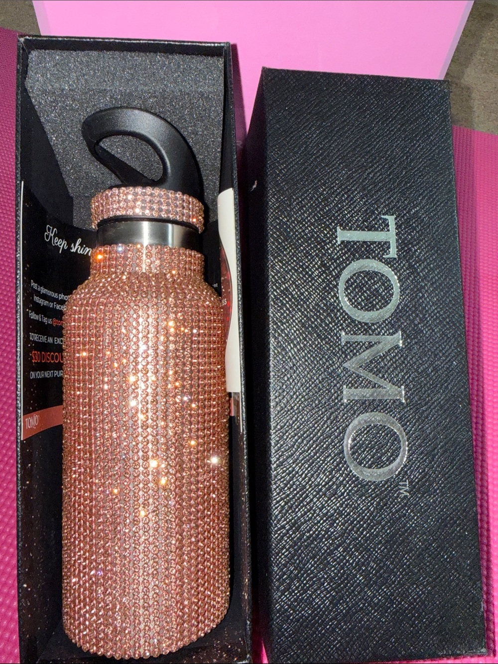 TOMTO Crystal Bling Water Bottle - Rose Gold small